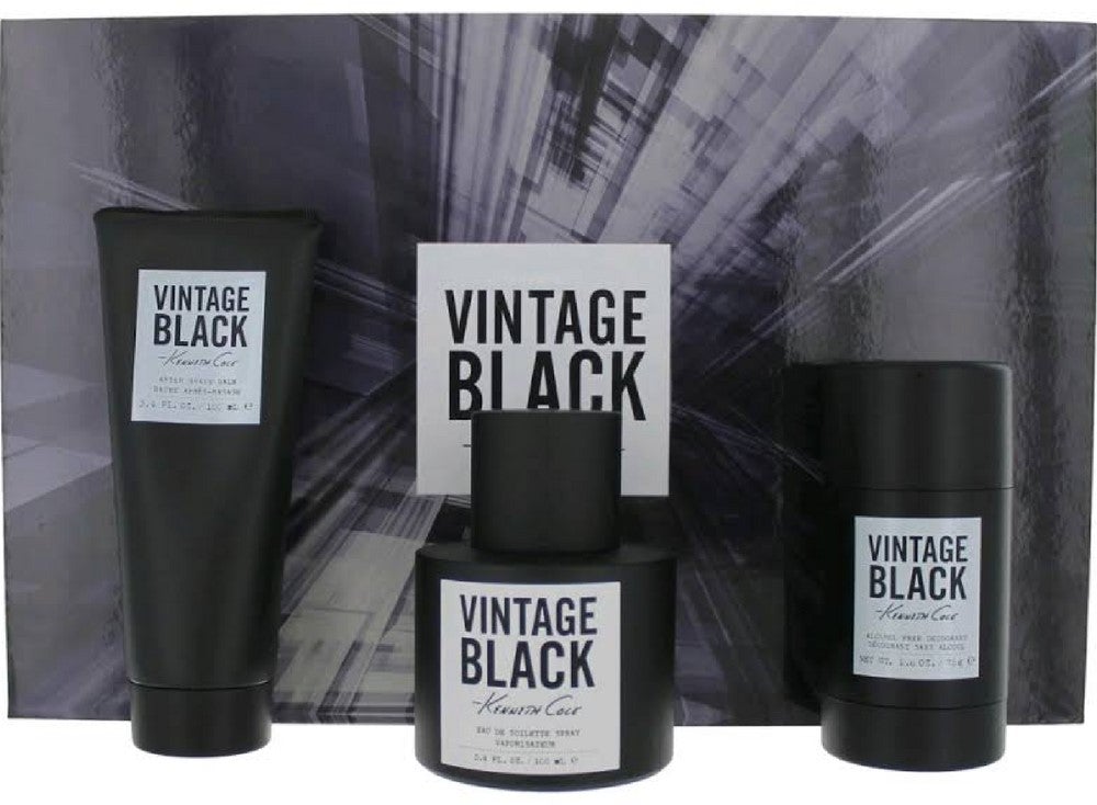 Kenneth Cole Vintage Black 3 Pc Gift Set (3.4 oz Eau de Toilette Spray + 3.4 oz Aftershave + 2.6 oz Deodorant) for Men