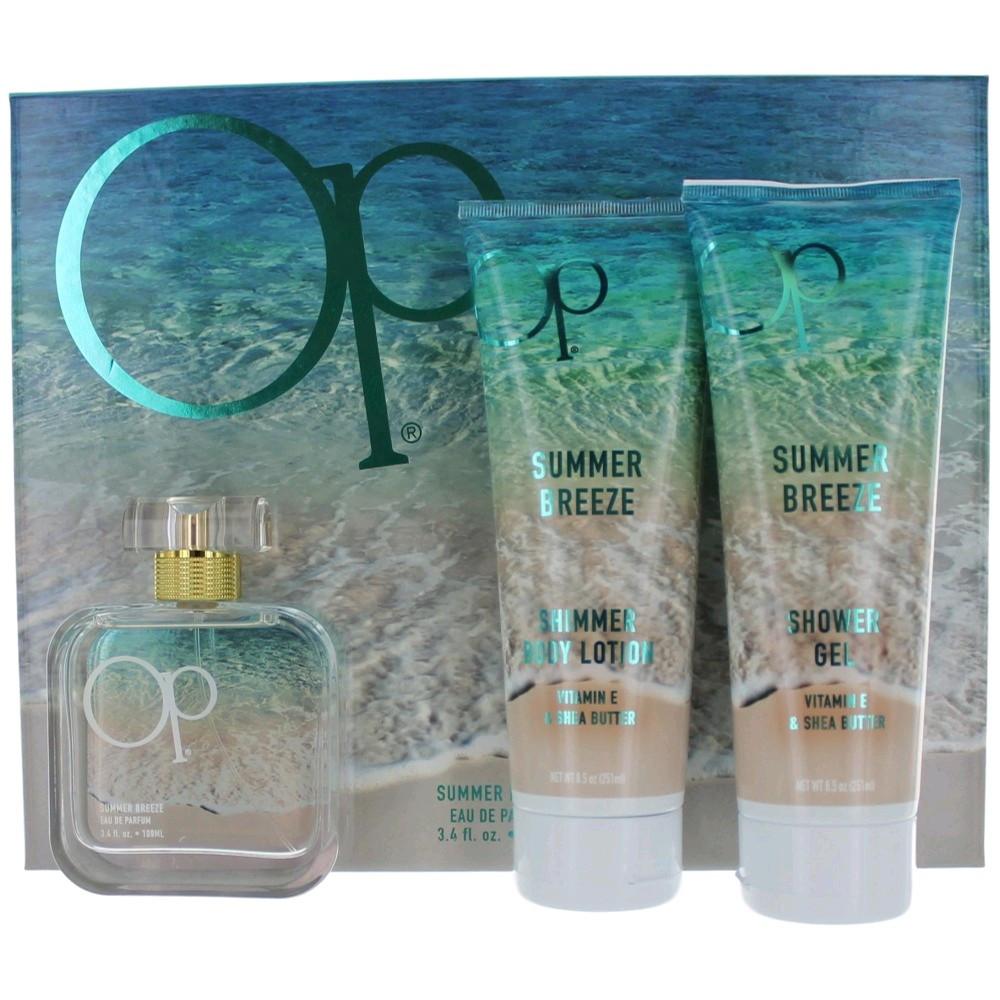 Ocean Pacific Op Summer Breeze 3 Pc Gift Set (3.4 oz Eau de Toilette Spray + 8 oz + 8.5 oz) for Women