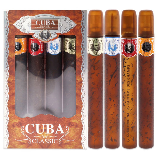 Cuba 4 Piece Gift Set (4 x 1.17 oz Sprays Gold, Blue, Red, Orange)