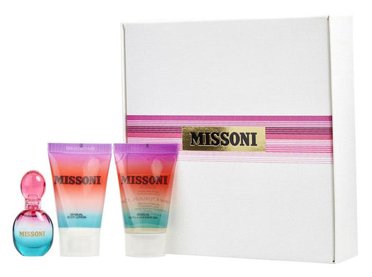Missoni by Missoni Women 3 Piece Gift Set (5 mL Eau de Parfum Mini Splash + 25 mL Sensual Body Lotion + 25 mL Sensual Bath and Shower Gel) | FragranceBaba.com